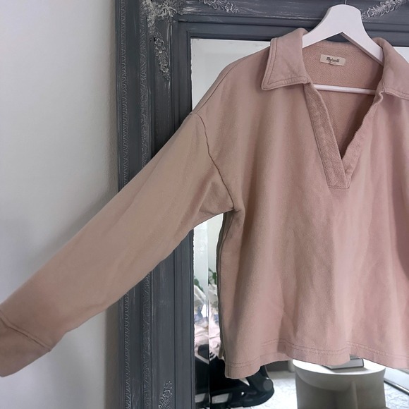 MADEWELL Cotton-Hemp Oversized Polo Sweatshirt in Avalon‎ Pink XXS - Picture 8 of 12